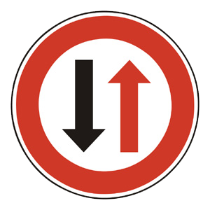 Značka - Prednosť protiidúcich vozidiel (P10)