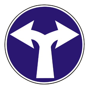 Značka - Prikázaný smer jazdy vpravo a vľavo (C4a)