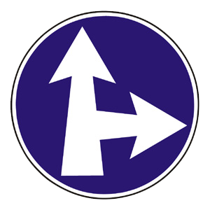 Značka - Prikázaný smer jazdy priamo a vpravo (C4b)