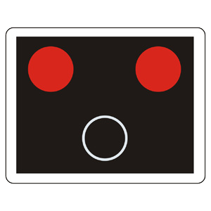 Značka - S9a: Signál priecestného zabezpečovacieho zariadenia s červenými striedavo prerušovanými svetlami so znamením Stoj!