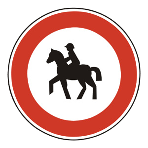Značka - B12: Zákaz vjazdu jazdcov na koňoch (B12)