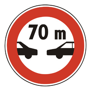 Značka - B19: Zákaz jazdy motorových vozidiel vo vzdialenosti kratšej ako je vyznačené (B19)