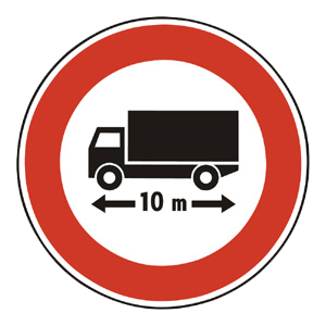 Značka - B20: Zákaz vjazdu vozidiel alebo súprav vozidiel, ktorých dĺžka presahuje vyznačenú hranicu (B20)