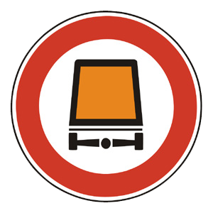 Značka - B21: Zákaz vjazdu vozidiel prepravujúcich nebezpečné veci (B21)