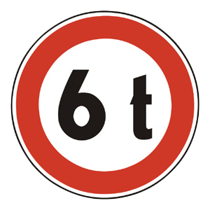 Značka - B25: Zákaz vjazdu vozidiel, ktorých okamžitá hmotnosť presahuje vyznačenú hranicu (B25)