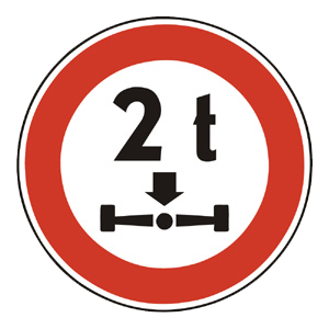 Značka - B26: Zákaz vjazdu vozidiel, ktorých okamžitá hmotnosť pripadajúca na nápravu presahuje vyznačenú hranicu (B26)
